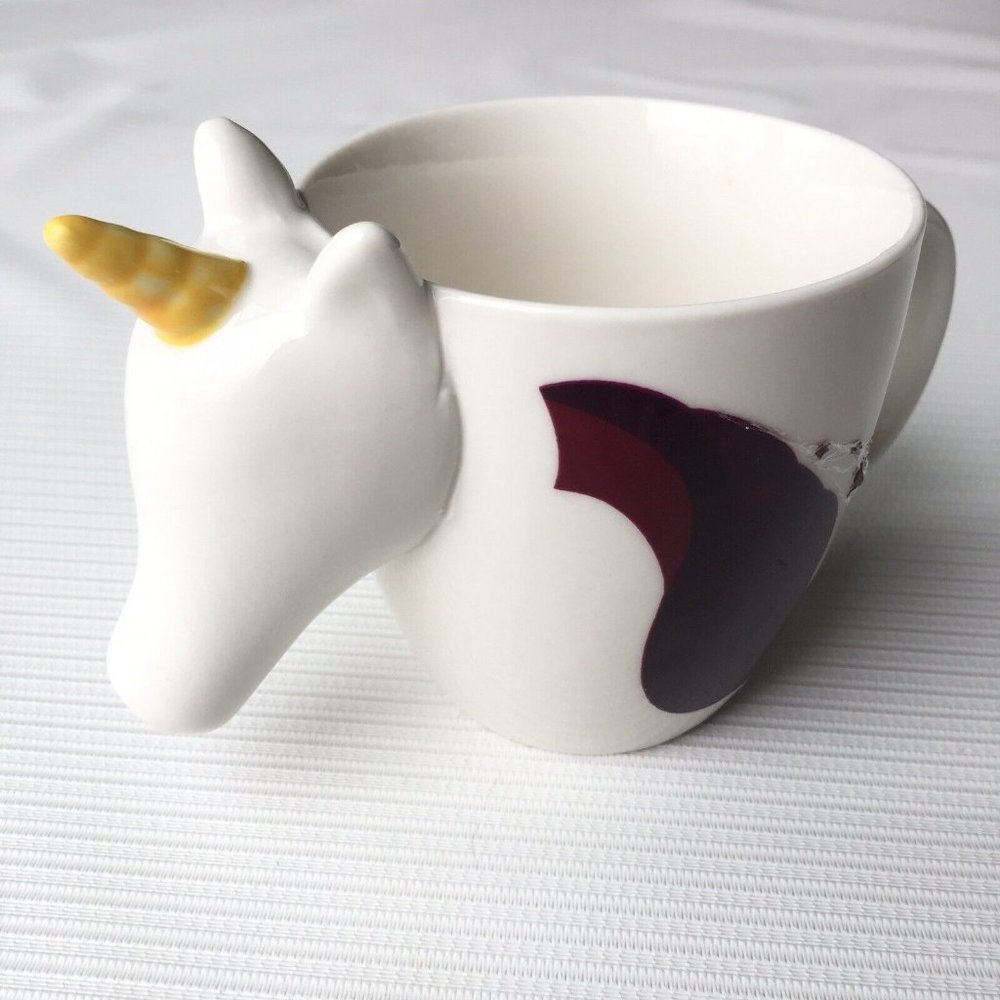 Unicorn Horse Head Coffee Mug Tea Cup White Purple Ceramic w Horn Fantasy Magic - Picture 3 of 12